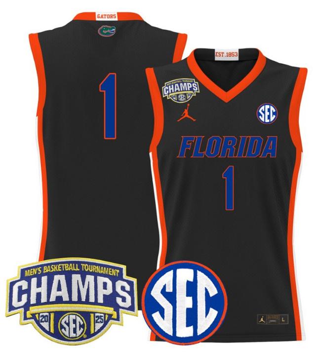 Men's Jordan Brand Team #1 Florida Gators 2025 NCAA Men's Basketball Tournament Champions Patch Black Stitched Jersey