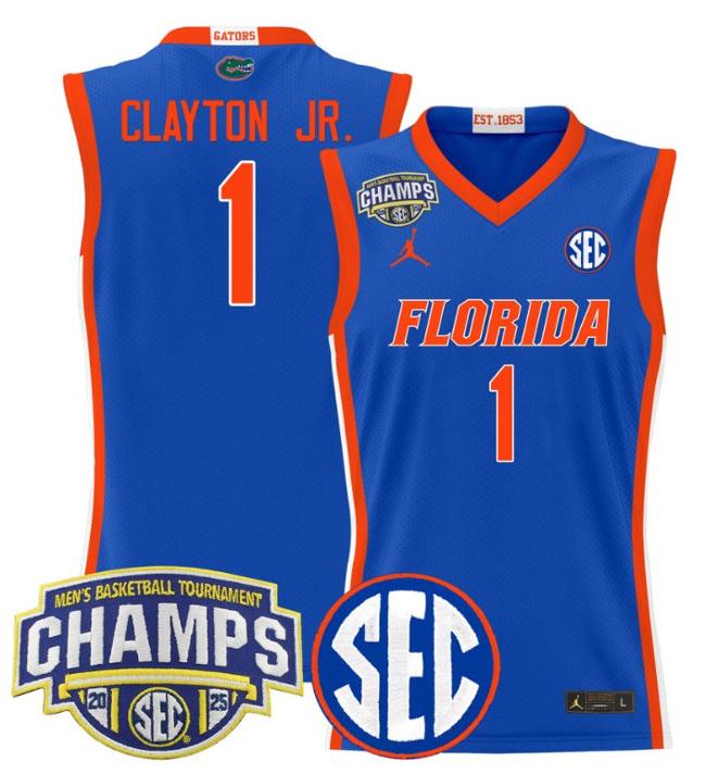 Men's Jordan Brand Walter Clayton Jr #1 Florida Gators 2025 NCAA Men's Basketball Tournament Champions Patch Royal Stitched Jersey