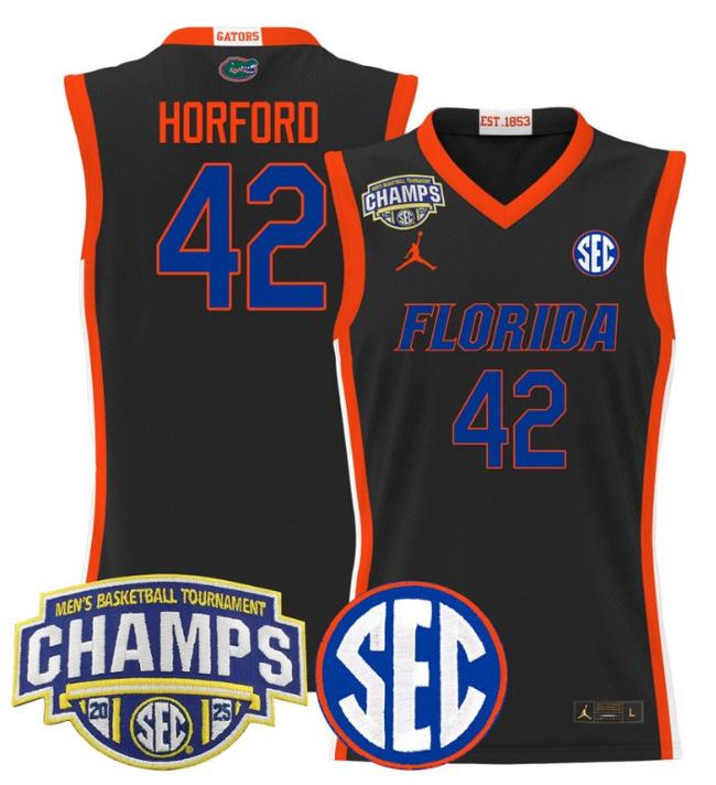 Men's Jordan Brand Al Horford #42 Florida Gators 2025 NCAA Men's Basketball Tournament Champions Patch Black Stitched Jersey