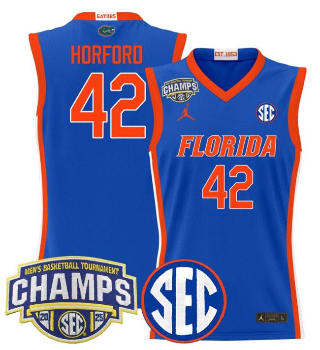 Men's Jordan Brand Al Horford #42 Florida Gators 2025 NCAA Men's Basketball Tournament Champions Patch Royal Stitched Jersey