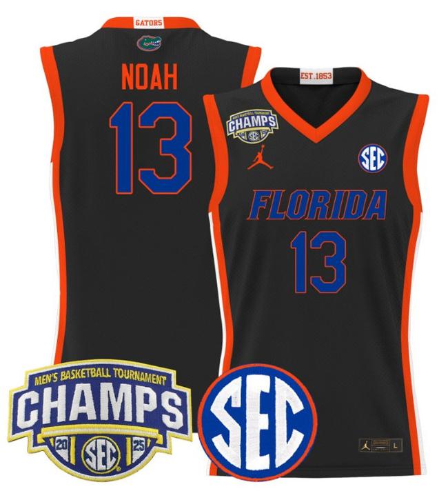 Men's Jordan Brand Joakim Noah #13 Florida Gators 2025 NCAA Men's Basketball Tournament Champions Patch Black Stitched Jersey