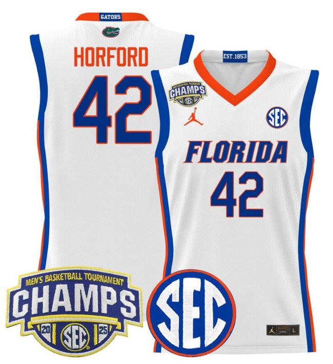 Men's Jordan Brand Al Horford #42 Florida Gators 2025 NCAA Men's Basketball Tournament Champions Patch White Stitched Jersey