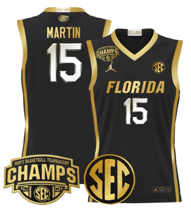 Men's Jordan Brand Alijah Martin #15 Florida Gators 2025 NCAA Men's Basketball Tournament Champions Black Gold Stitched Jersey