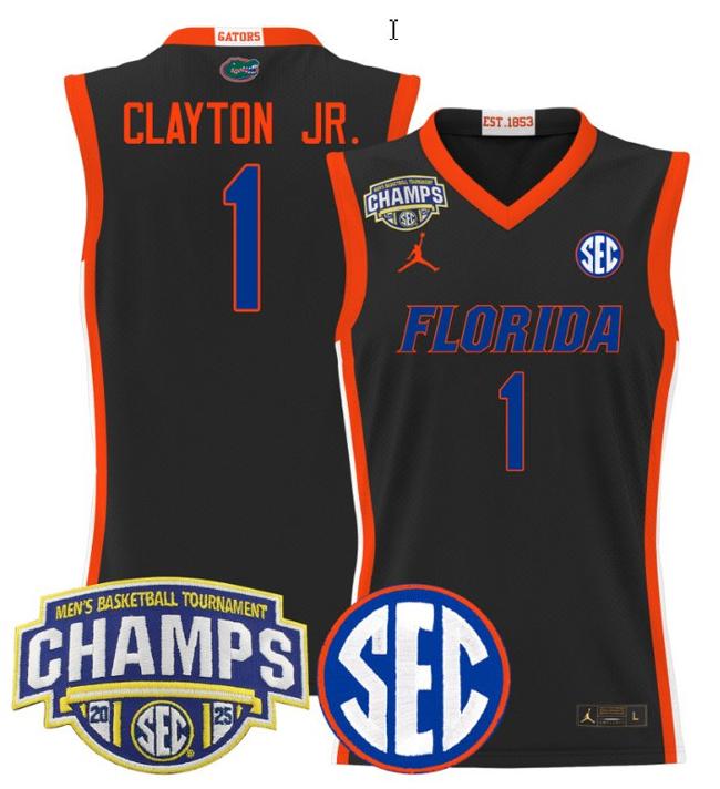 Men's Jordan Brand Walter Clayton Jr #1 Florida Gators 2025 NCAA Men's Basketball Tournament Champions Patch Black Stitched Jersey