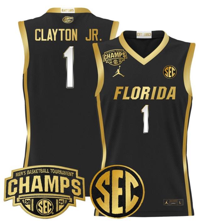 Men's Jordan Brand Walter Clayton Jr #1 Florida Gators 2025 NCAA Men's Basketball Tournament Champions Black Gold Stitched Jersey