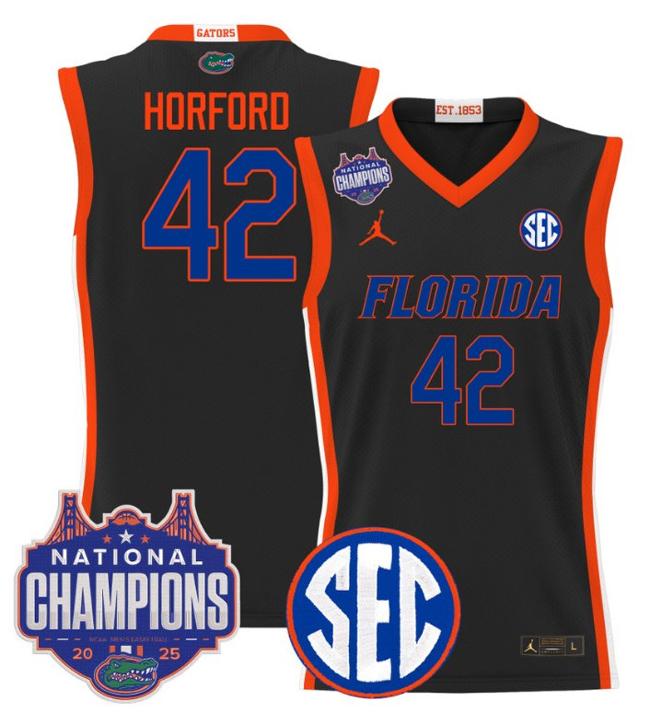 Men's Jordan Brand Al Horford #42 Florida Gators 2025 NCAA Men's Basketball National Champions Patch Black Stitched Jersey