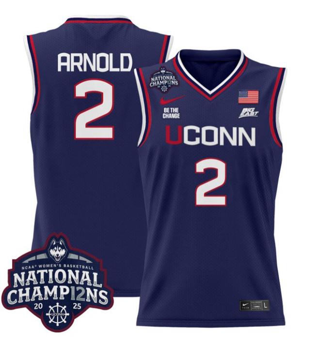 Women's Nike KK Arnold Jersey #2 UConn Huskies 2025 NCAA Women's Basketball National Champions Patch Navy
