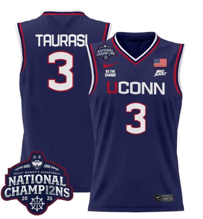Women's Nike Diana Taurasi Jersey #3 UConn Huskies 2025 NCAA Women's Basketball National Champions Patch Navy