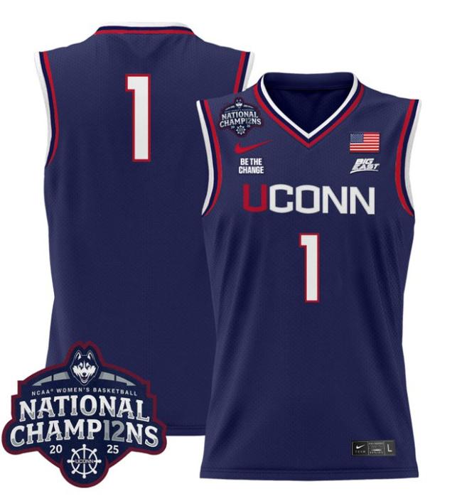 Women's Nike Team Jersey #1 UConn Huskies 2025 NCAA Women's Basketball National Champions Patch Stitched Navy