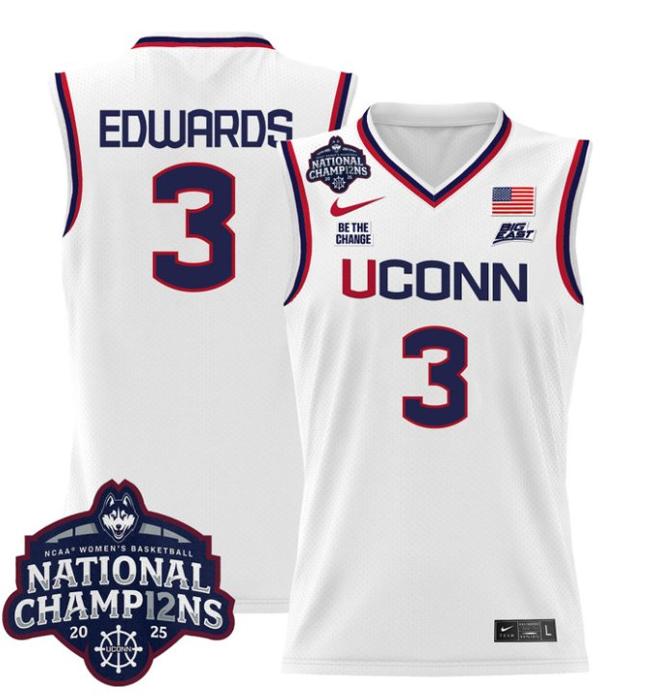 Women's Nike Aaliyah Edwards Jersey #3 UConn Huskies 2025 NCAA Women's Basketball National Champions Patch White