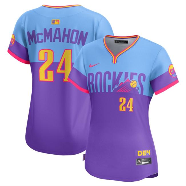 Women's Colorado Rockies #24 Ryan McMahon Purple Light Blue 2025 City Connect Limited Stitched Baseball Jersey