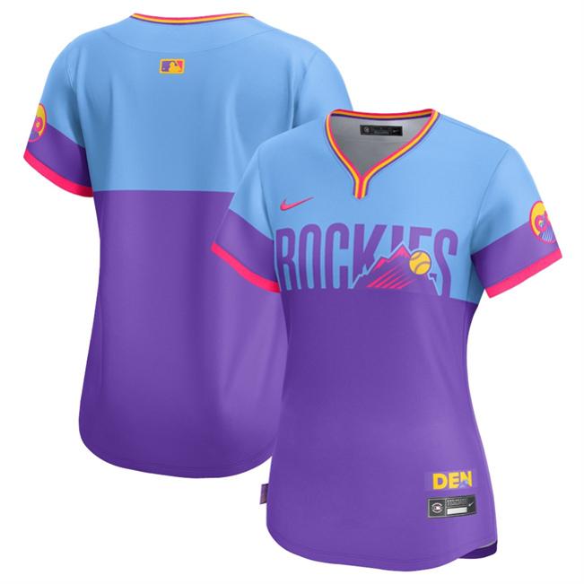 Women's Colorado Rockies Blank Purple Light Blue 2025 City Connect Limited Stitched Baseball Jersey