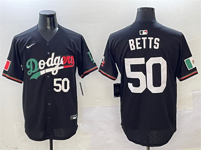 Men's Los Angeles Dodgers #50 Mookie Betts Black Mexico Flag Limited Stitched Jersey