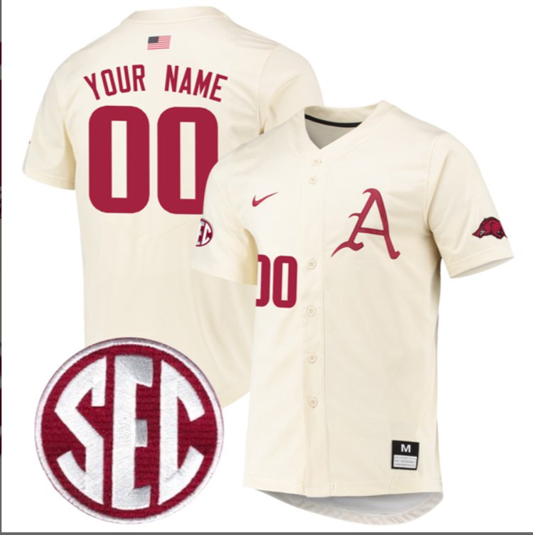 Custom Arkansas Razorbacks Baseball Cream Full Button Jersey – All Stitched SEC Patch