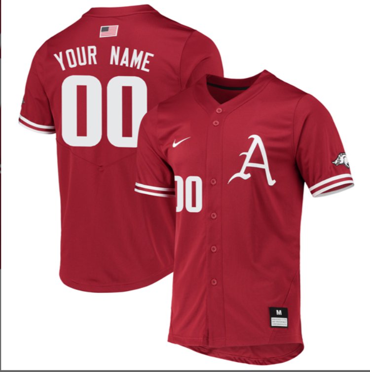 Custom Arkansas Razorbacks Baseball Cardinal Full Button Jersey Stitched