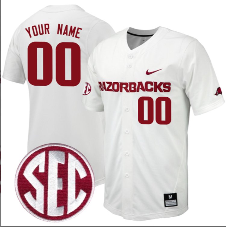 Custom Arkansas Razorbacks Baseball White Full Button Jersey Stitched SEC Patch