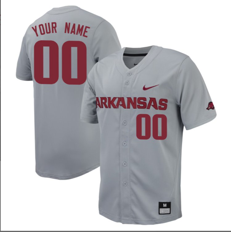 Custom Arkansas Razorbacks Baseball Grey Full Button Jersey Stitched