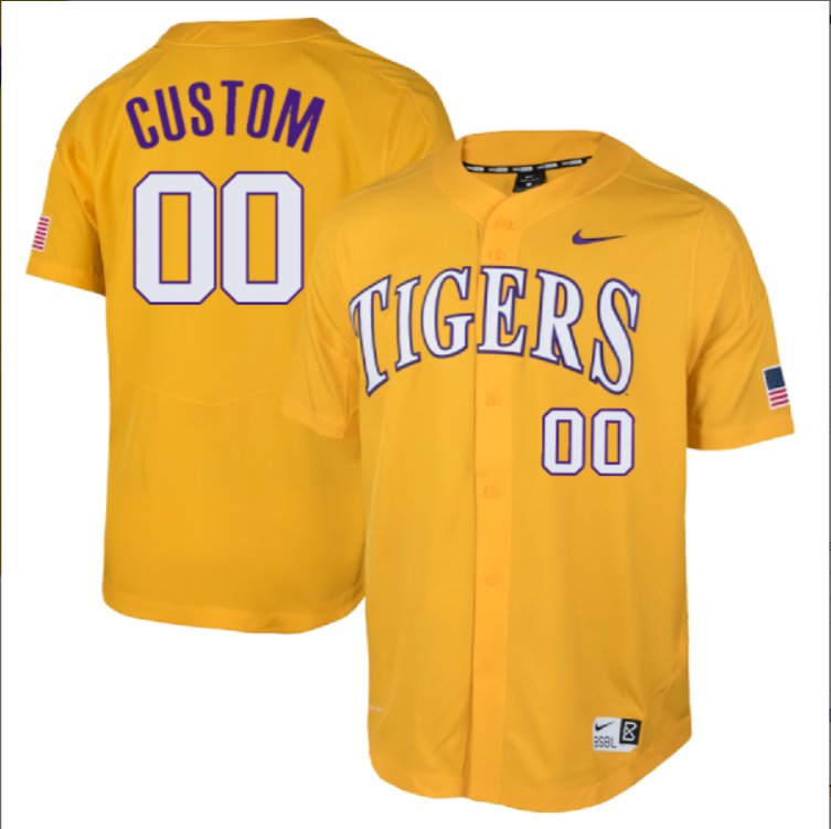 Custom LSU Tigers College Baseball Patch Collection Stitched Jersey Gold