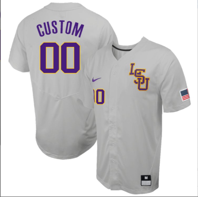 Custom LSU Tigers College Baseball Patch Collection Stitched Jersey Gray