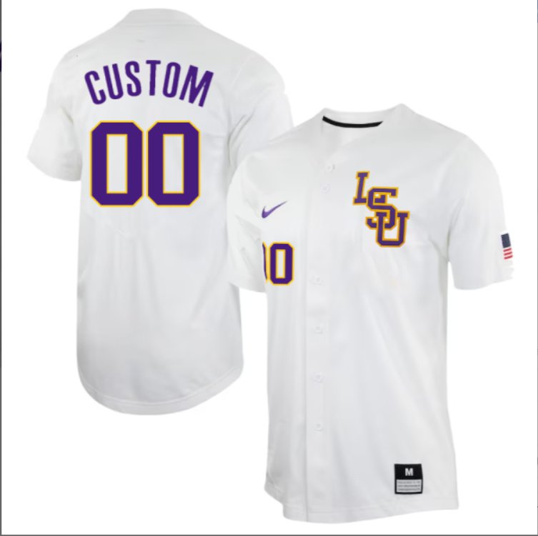 Custom LSU Tigers College Baseball Patch Stitched Jersey Natural