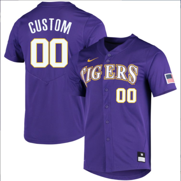 Custom LSU Tigers College Baseball Patch Collection Stitched Jersey Purple