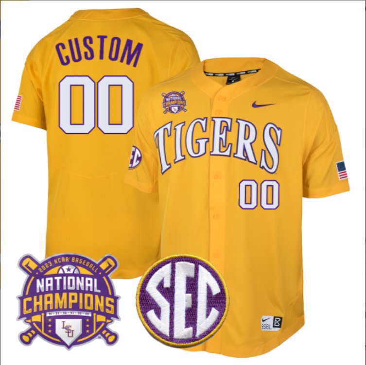 Custom LSU Tigers College Baseball Patch Collection Stitched Jersey Gold Champions Patch