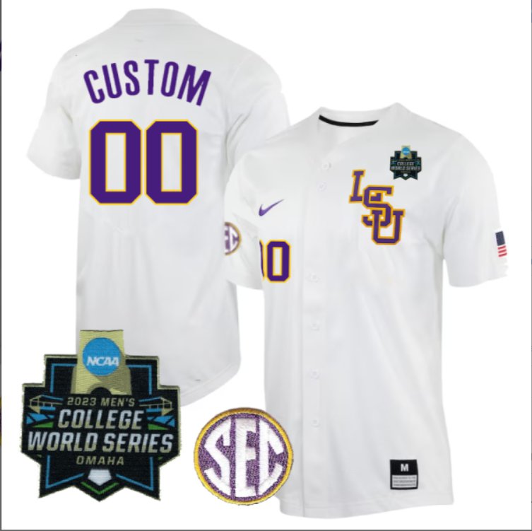 Custom LSU Tigers Custom College Baseball Patch Stitched Jersey Natural 2023 World Series