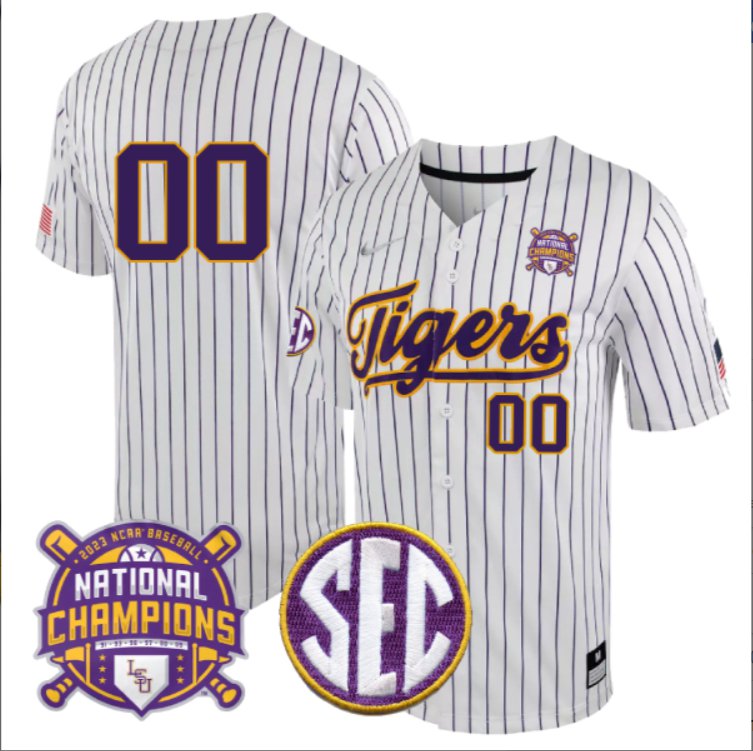 LSU Tigers College Baseball Custom Number Collection Stitched Jersey Pinstripe 2023 Champions Patch