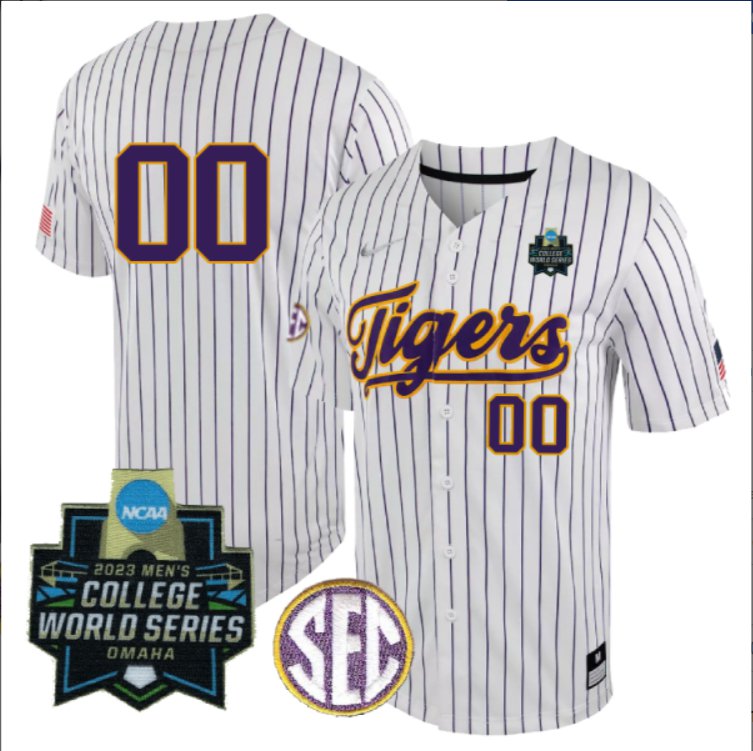 LSU Tigers College Baseball Custom Number Collection Stitched Jersey Pinstripe 2023 World Series Patch