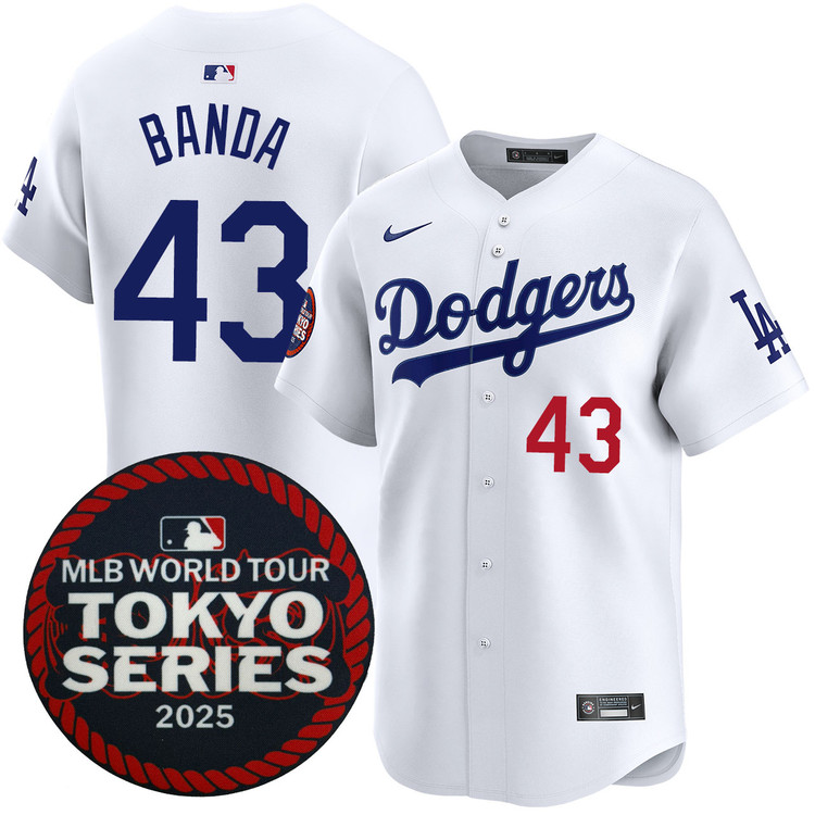 Men's Los Angeles Dodgers #43 Anthony Banda Nike Home White 2025 Tokyo Series Stitched Baseball Jersey