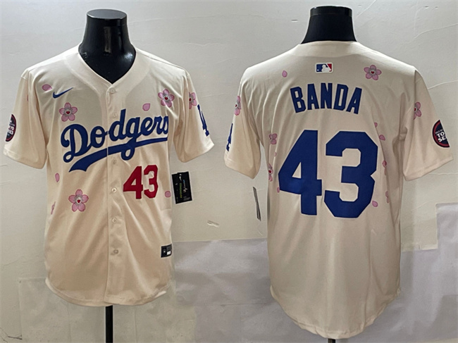 Men's Los Angeles Dodgers #43 Anthony Banda Cream 2025 Tokyo Series Limited Stitched Baseball Jersey