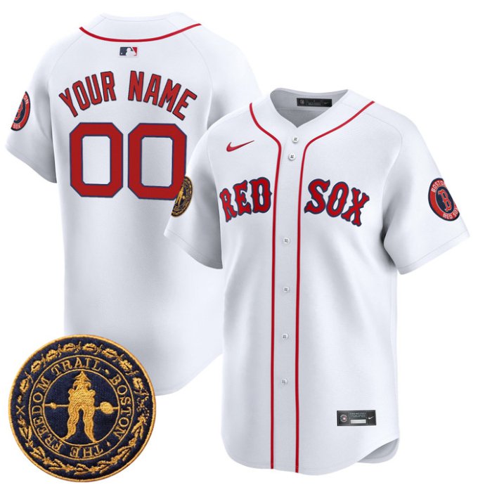 Custom Boston Red Sox Jersey Name, Number Freedom Trail Patch Vapor Premier Limited Stitched White