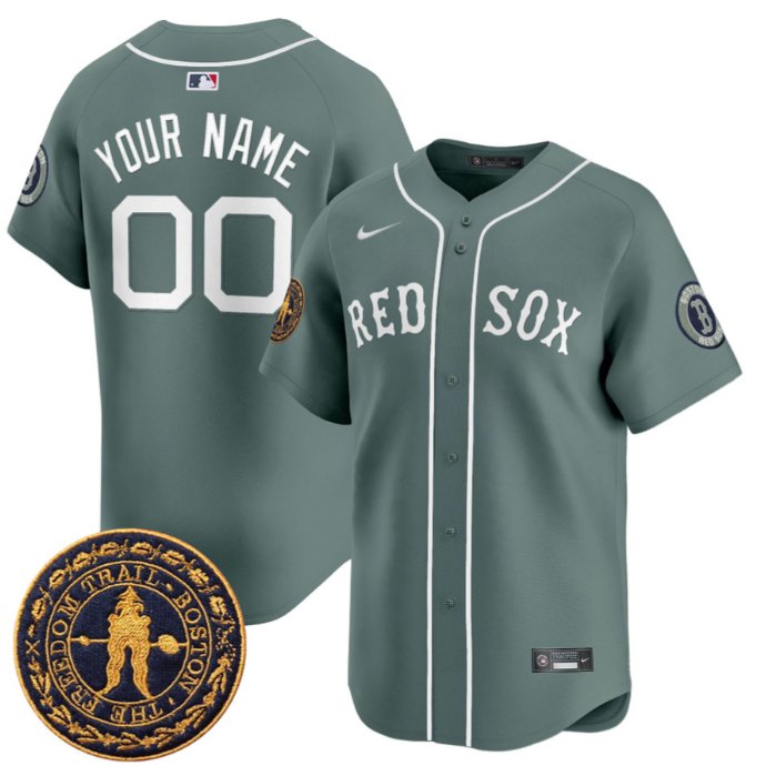 Custom Boston Red Sox Jersey Name, Number Freedom Trail Patch Vapor Premier Limited Stitched Green