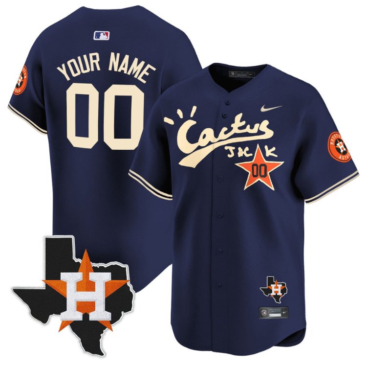 Custom Houston Astros Jersey Cactus Jack Houston Patch Limited Navy