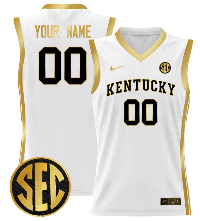 Custom Kentucky Wildcats Jersey Name, Number Lightweight Basketball White Gold