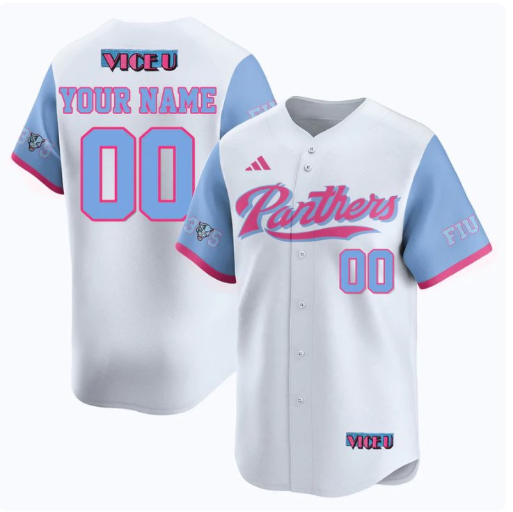 Custom FIU Panthers College Baseball Jersey adidas 2025 Vice U Stitched White Custom FIU Panthers College Baseball Jersey adidas 2025 Vice U Stitched White