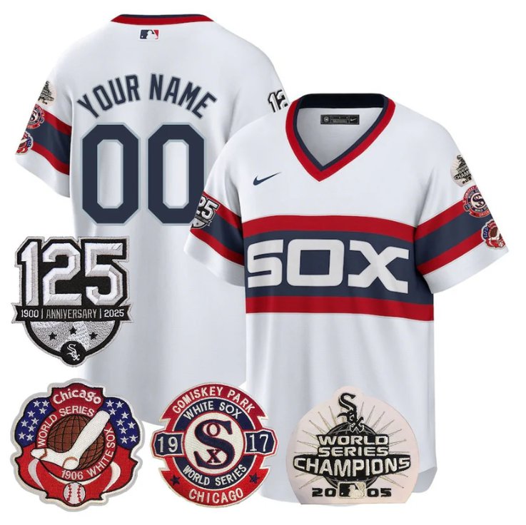 Custom Chicago White Sox Jersey 125th Anniversary World Series Champions Stitched White 1983