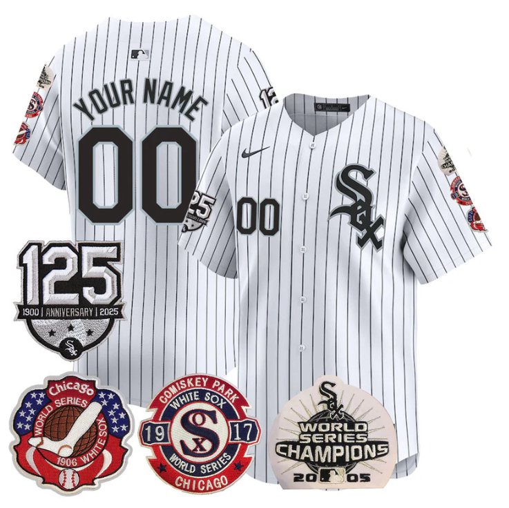 Custom Chicago White Sox Jersey 125th Anniversary World Series Champions Stitched White