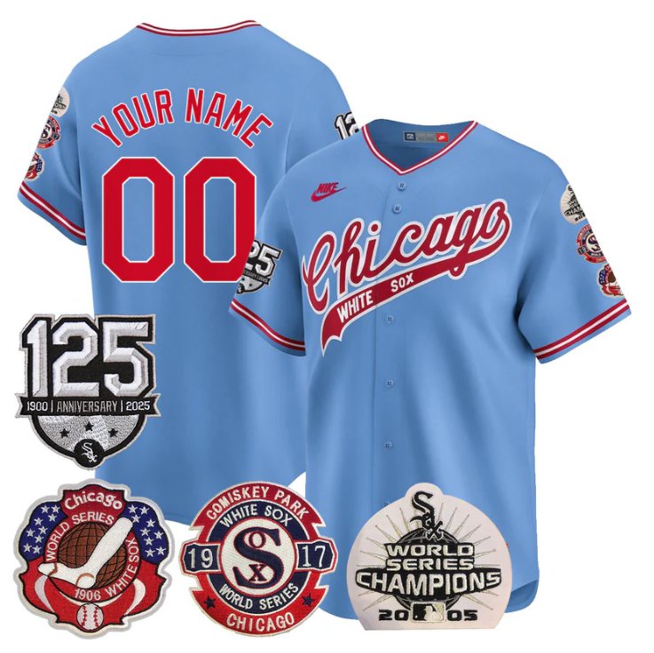 Custom Chicago White Sox Jersey 125th Anniversary World Series Champions Stitched Blue