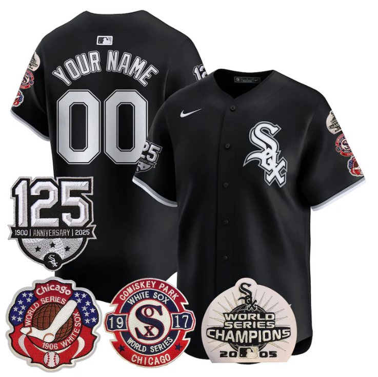 Custom Chicago White Sox Jersey 125th Anniversary World Series Champions Stitched Black