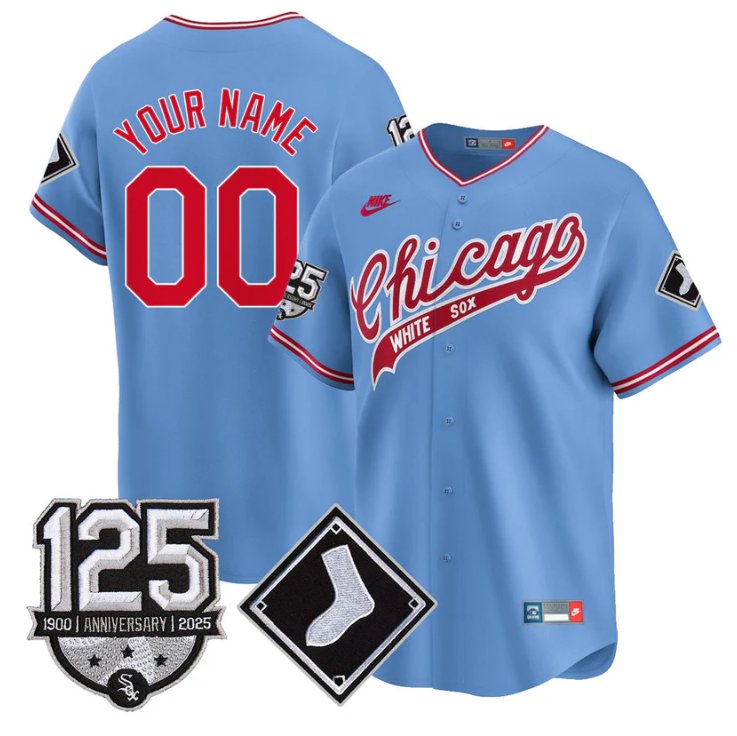 Custom Chicago White Sox Jersey Name, Number 125th Anniversary Stitched Blue 1972