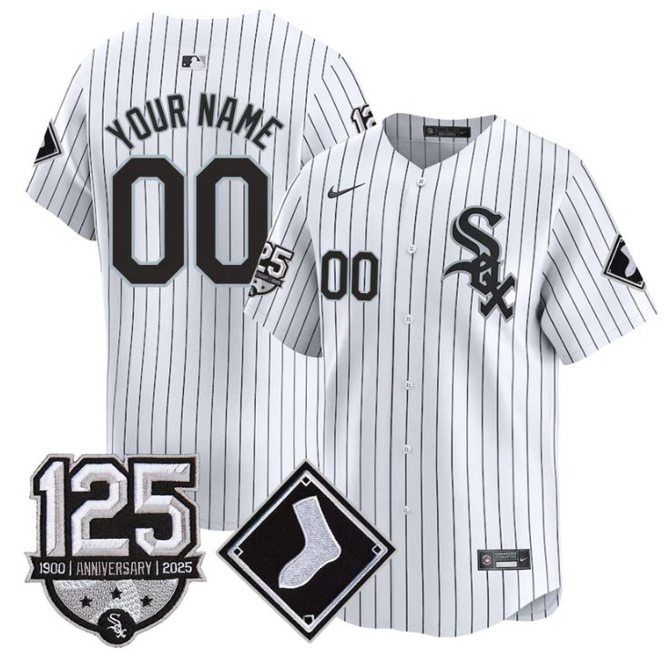 Custom Chicago White Sox Jersey Name, Number 125th Anniversary Stitched White