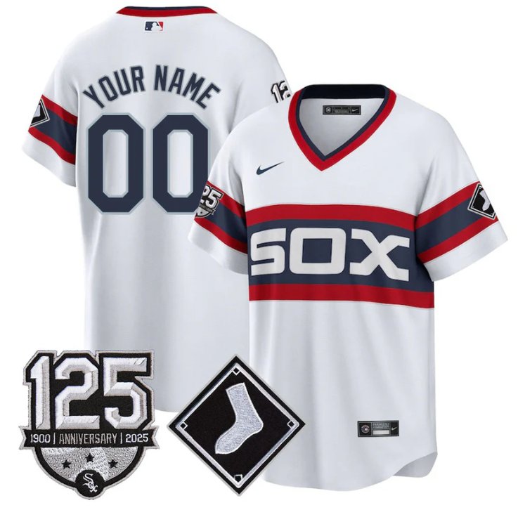 Custom Chicago White Sox Jersey Name, Number 125th Anniversary Stitched White 1983