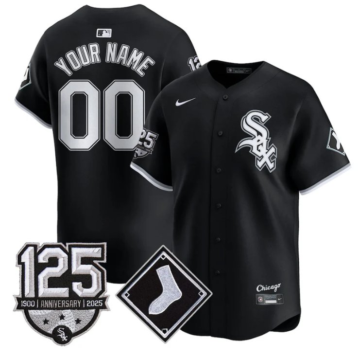 Custom Chicago White Sox Jersey Name, Number 125th Anniversary Stitched Black