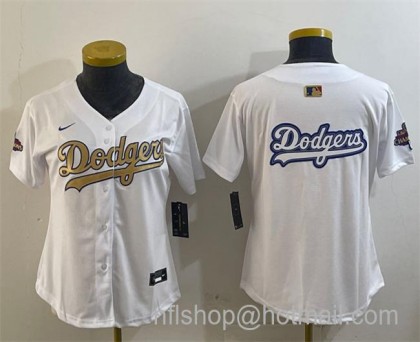 Women's Los Angeles Dodgers Team Big Logo White 2025 Gold Collection Limited Stitched Baseball Jerseys