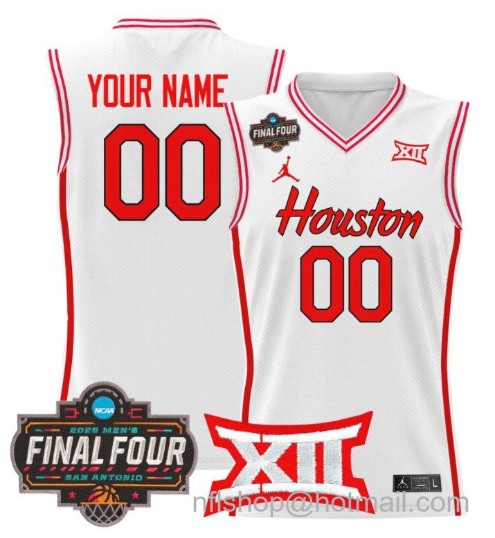 Custom Houston Cougars Jersey 2025 Final Four Patch Basketball Stitched White