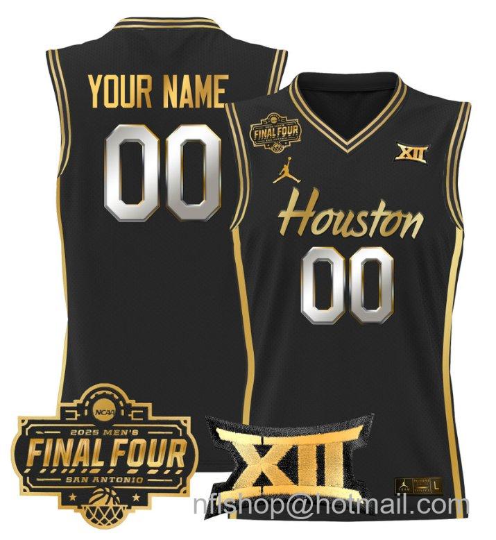 Custom Houston Cougars Jersey 2025 Final Four Patch Basketball Black Gold