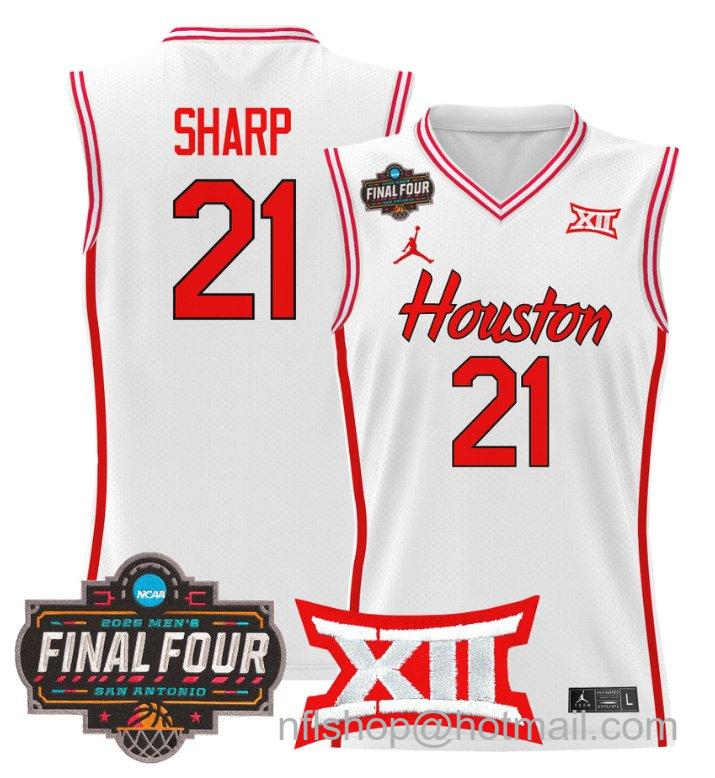 Men's Emanuel Sharp Jersey #21 Houston Cougars 2025 Final Four Patch Stitched White