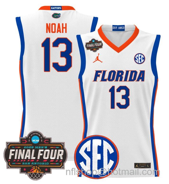 Men's Joakim Noah Jersey #13 Florida Gators 2025 Final Four Patch Stitched White