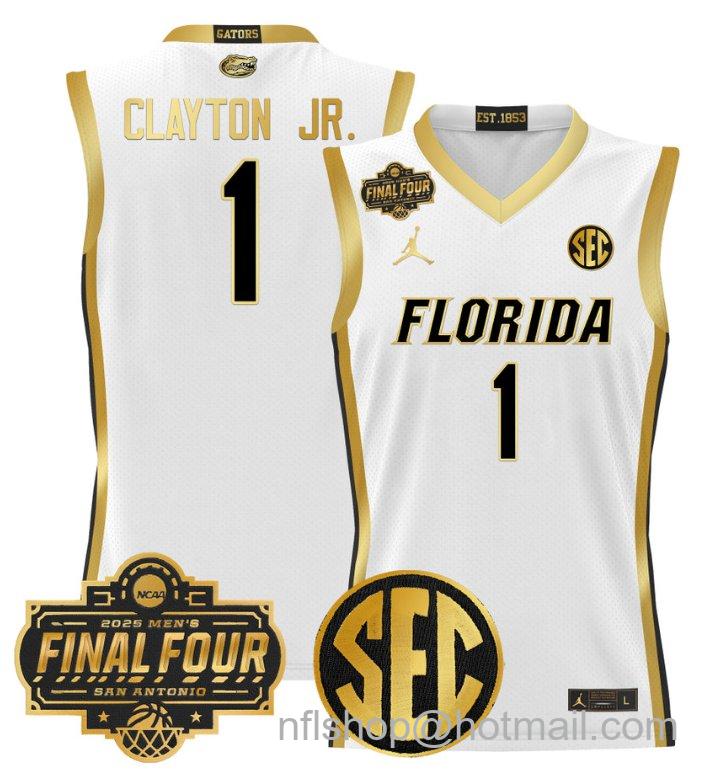 Men's Walter Clayton Jr Jersey #1 Florida Gators 2025 Final Four Patch White Gold